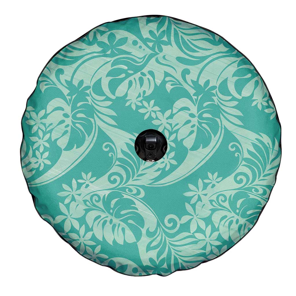 Tahiti Teal Tiare Floral Spare Tire Cover Monstera Palm Tropical Leaves LT01 - Polynesian Pride