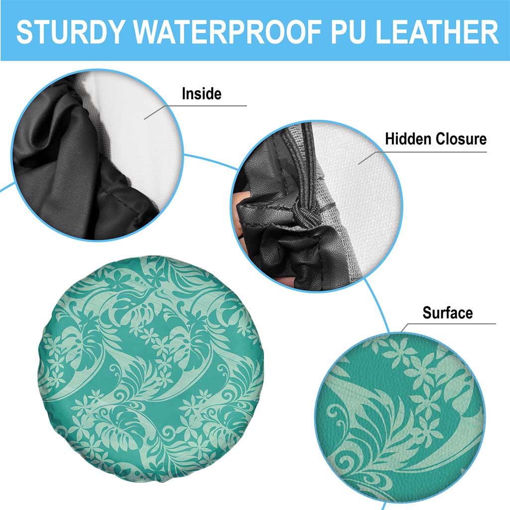 Tahiti Teal Tiare Floral Spare Tire Cover Monstera Palm Tropical Leaves LT01 - Polynesian Pride