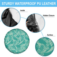 Tahiti Teal Tiare Floral Spare Tire Cover Monstera Palm Tropical Leaves LT01 - Polynesian Pride