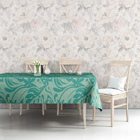 Tahiti Teal Tiare Floral Tablecloth Monstera Palm Tropical Leaves - Polynesian Pride
