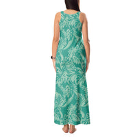Tahiti Teal Tiare Floral Tank Maxi Dress Monstera Palm Tropical Leaves LT01 - Polynesian Pride