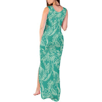 Tahiti Teal Tiare Floral Tank Maxi Dress Monstera Palm Tropical Leaves LT01 - Polynesian Pride
