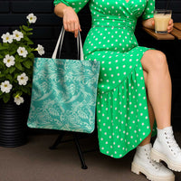 Tahiti Teal Tiare Floral Tote Bag Monstera Palm Tropical Leaves - Polynesian Pride