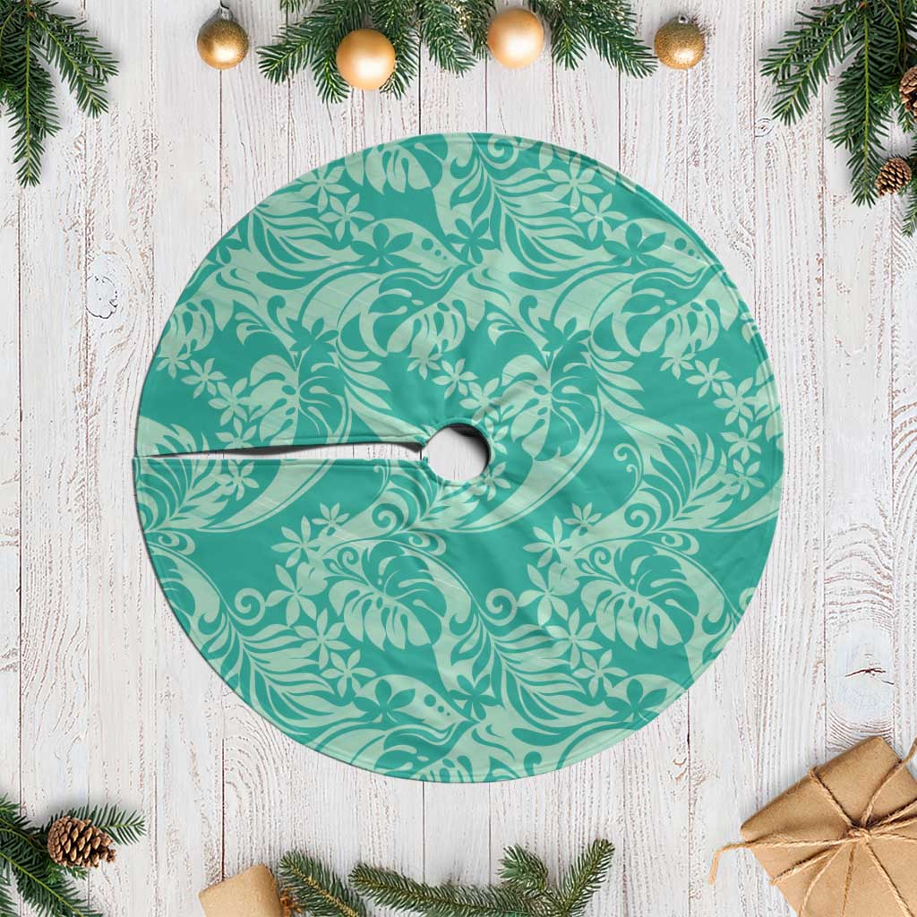 Tahiti Teal Tiare Floral Tree Skirt Monstera Palm Tropical Leaves LT01 Casual Teal - Polynesian Pride