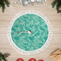 Tahiti Teal Tiare Floral Tree Skirt Monstera Palm Tropical Leaves LT01 Fringed Teal - Polynesian Pride