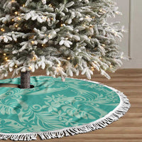Tahiti Teal Tiare Floral Tree Skirt Monstera Palm Tropical Leaves LT01 - Polynesian Pride