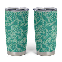 Tahiti Teal Tiare Floral Tumbler Cup Monstera Palm Tropical Leaves LT01 Teal - Polynesian Pride