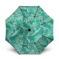 Tahiti Teal Tiare Floral Umbrella Monstera Palm Tropical Leaves LT01 One Size Folded 11.42 inch Opened Diameter 37.4 inch Teal - Polynesian Pride