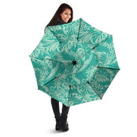 Tahiti Teal Tiare Floral Umbrella Monstera Palm Tropical Leaves LT01 - Polynesian Pride