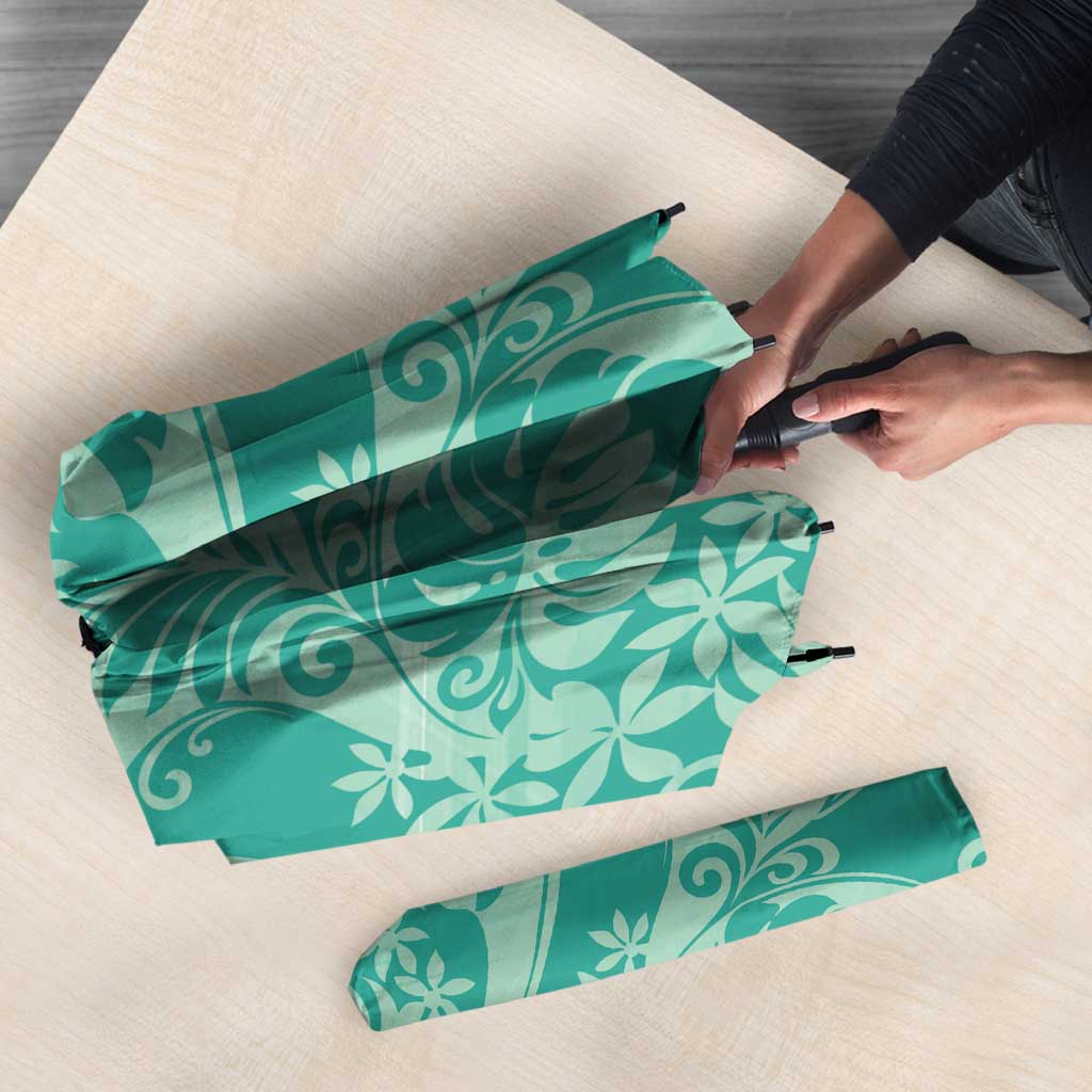 Tahiti Teal Tiare Floral Umbrella Monstera Palm Tropical Leaves LT01 - Polynesian Pride