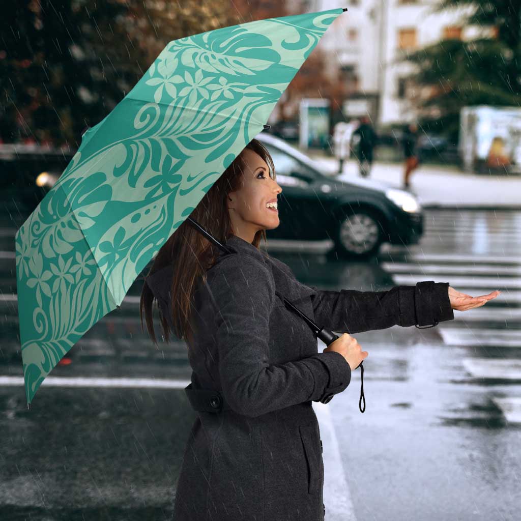 Tahiti Teal Tiare Floral Umbrella Monstera Palm Tropical Leaves LT01 - Polynesian Pride