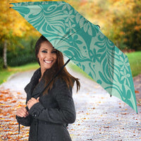 Tahiti Teal Tiare Floral Umbrella Monstera Palm Tropical Leaves LT01 - Polynesian Pride