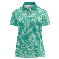 Tahiti Teal Tiare Floral Women Polo Shirt Monstera Palm Tropical Leaves LT01 Female Teal - Polynesian Pride