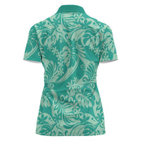 Tahiti Teal Tiare Floral Women Polo Shirt Monstera Palm Tropical Leaves LT01 - Polynesian Pride