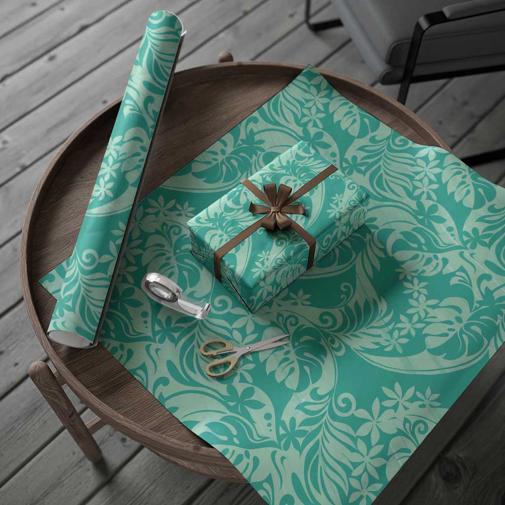 Tahiti Teal Tiare Floral Wrapping Paper Monstera Palm Tropical Leaves LT01 - Polynesian Pride