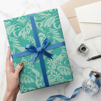Tahiti Teal Tiare Floral Wrapping Paper Monstera Palm Tropical Leaves LT01 - Polynesian Pride