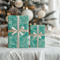 Tahiti Teal Tiare Floral Wrapping Paper Monstera Palm Tropical Leaves LT01 - Polynesian Pride