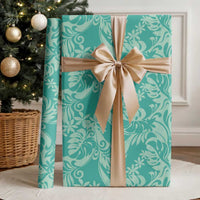 Tahiti Teal Tiare Floral Wrapping Paper Monstera Palm Tropical Leaves LT01 - Polynesian Pride