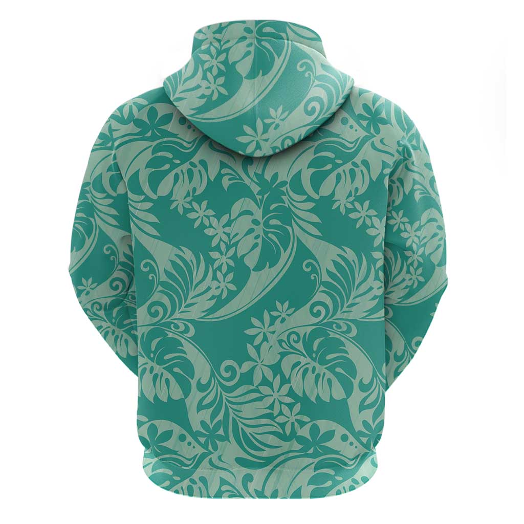 Tahiti Teal Tiare Floral Zip Hoodie Monstera Palm Tropical Leaves LT01 - Polynesian Pride