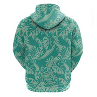 Tahiti Teal Tiare Floral Zip Hoodie Monstera Palm Tropical Leaves LT01 - Polynesian Pride