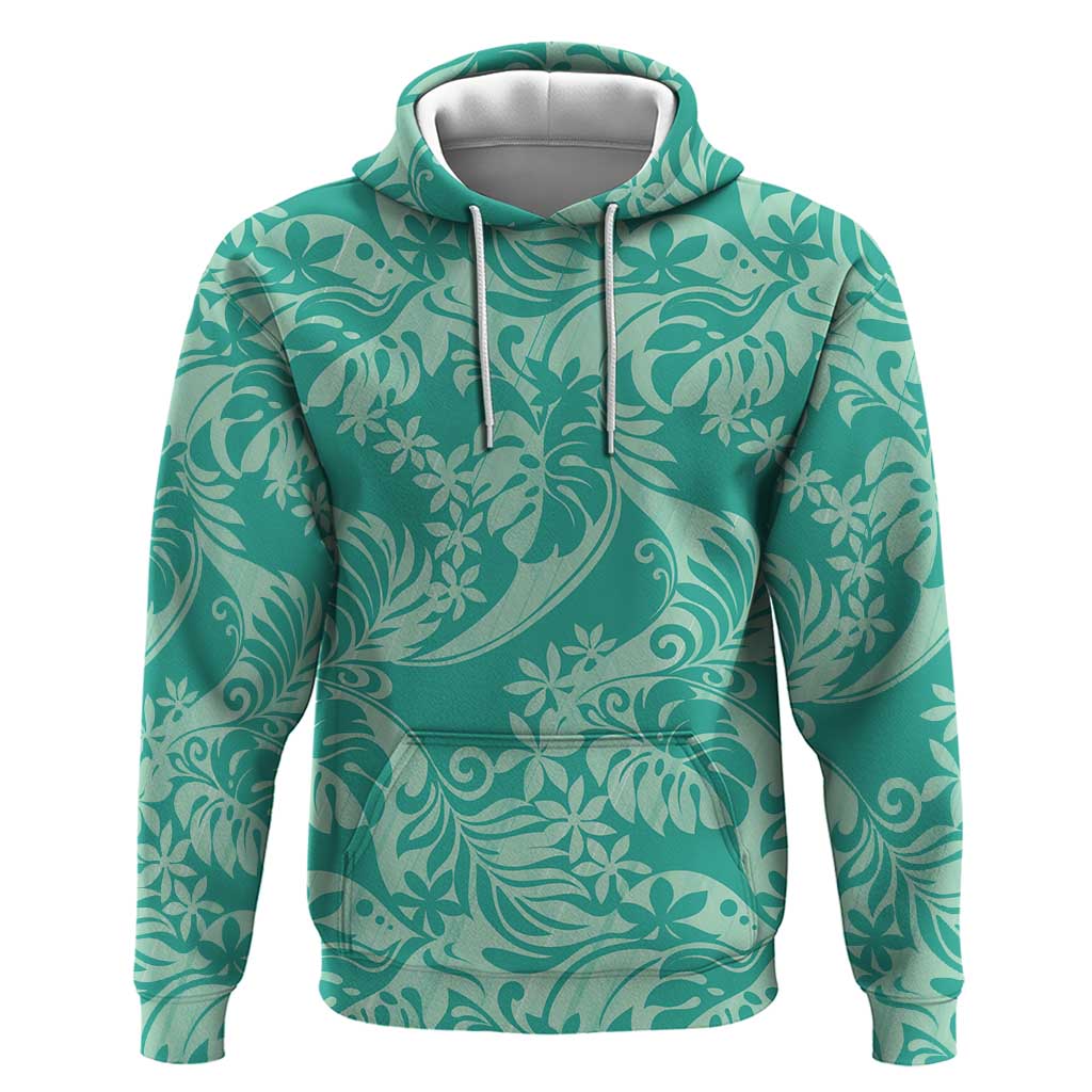 Tahiti Teal Tiare Floral Zip Hoodie Monstera Palm Tropical Leaves LT01 Pullover Hoodie Teal - Polynesian Pride
