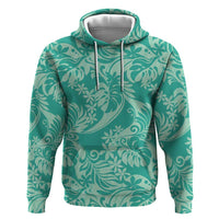 Tahiti Teal Tiare Floral Zip Hoodie Monstera Palm Tropical Leaves LT01 Pullover Hoodie Teal - Polynesian Pride