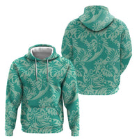 Tahiti Teal Tiare Floral Zip Hoodie Monstera Palm Tropical Leaves LT01 - Polynesian Pride