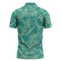 Tahiti Teal Tiare Floral Zipper Polo Shirt Monstera Palm Tropical Leaves LT01 - Polynesian Pride