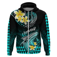 Hawaii Hoodie Polynesian Shark with Kakau Turquoise Version LT01 Zip Hoodie Turquoise - Polynesian Pride