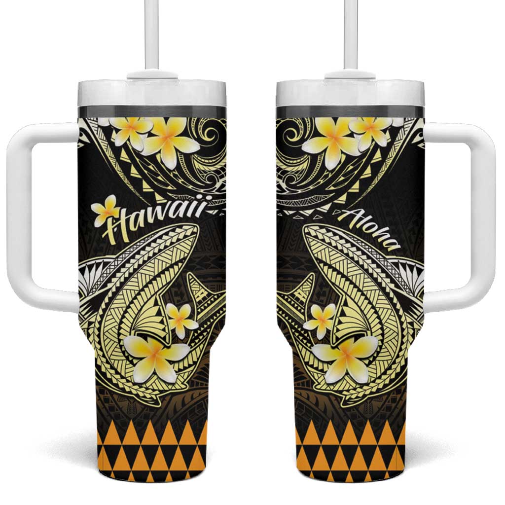 Hawaii Tumbler With Handle Polynesian Shark with Kakau Gold Version LT01 One Size: 40 oz Gold - Polynesian Pride