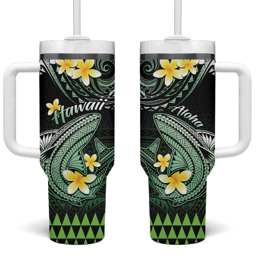 Hawaii Tumbler With Handle Polynesian Shark with Kakau Green Version LT01 One Size: 40 oz Green - Polynesian Pride