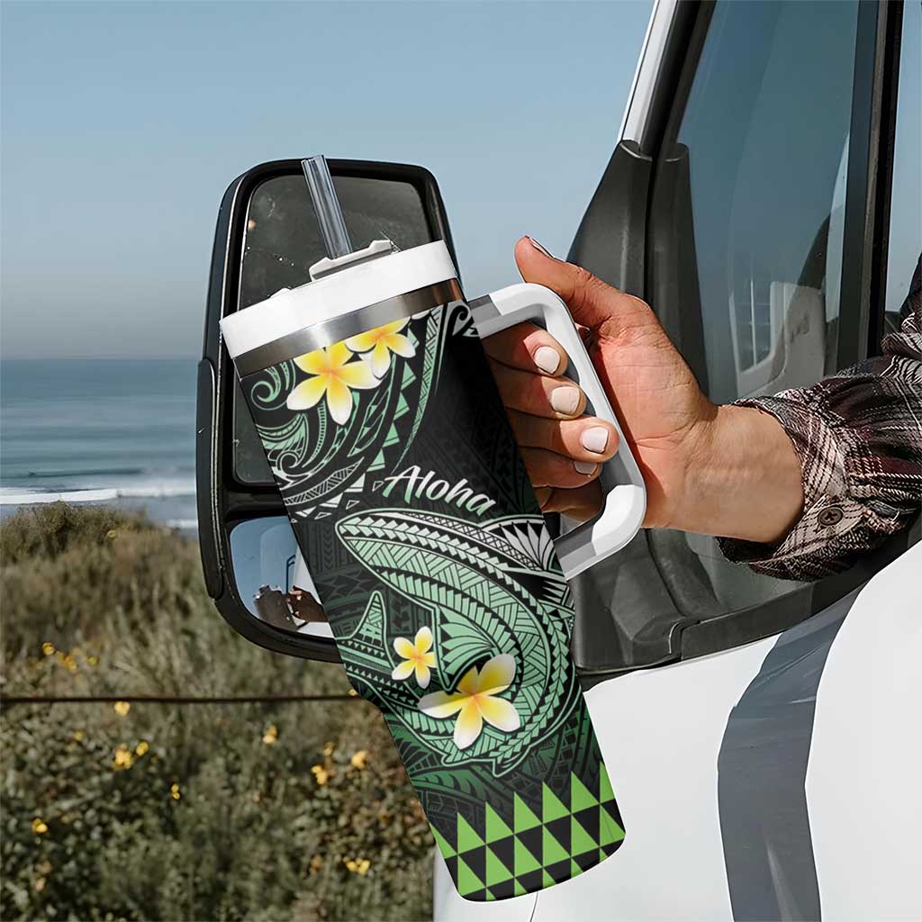 Hawaii Tumbler With Handle Polynesian Shark with Kakau Green Version LT01 - Polynesian Pride