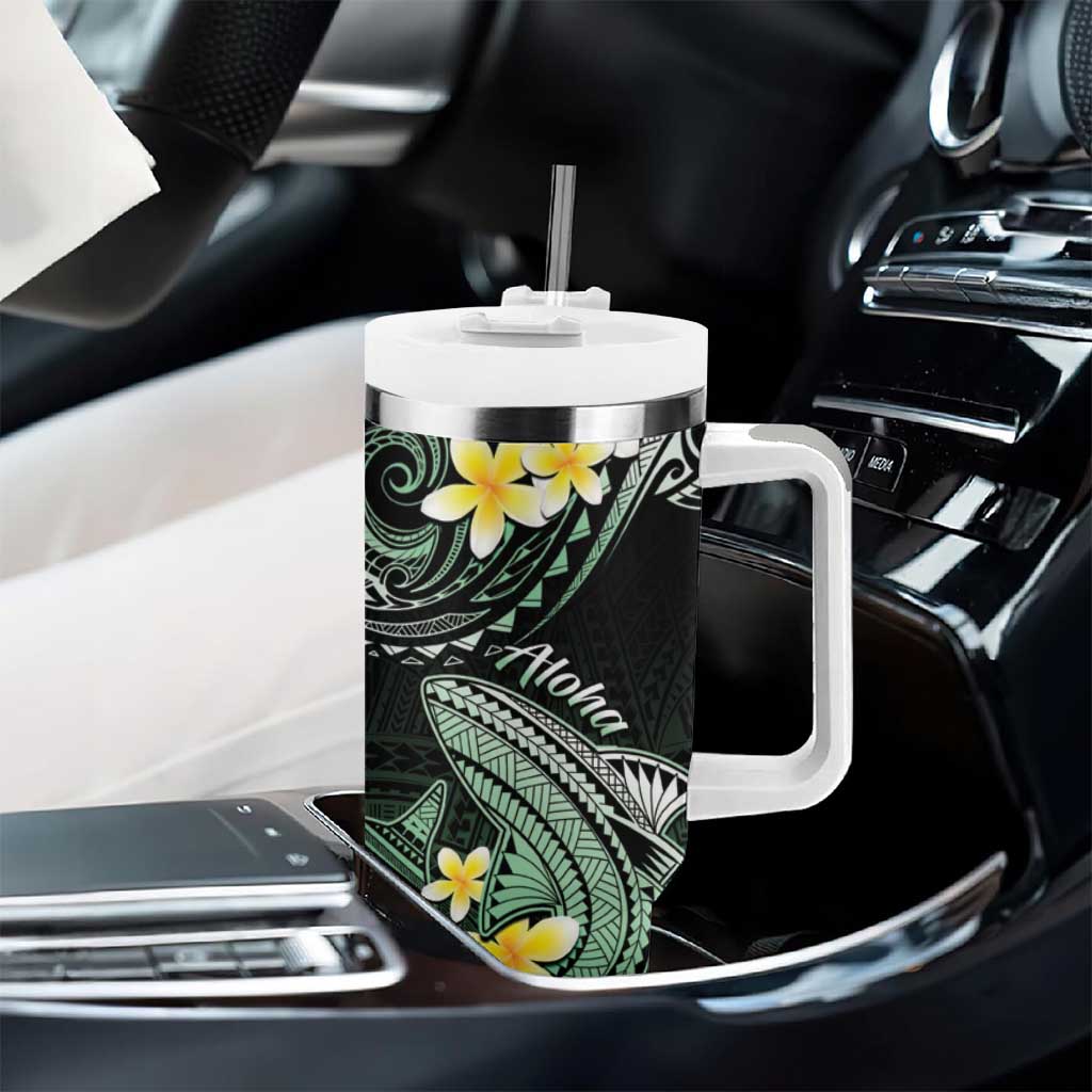 Hawaii Tumbler With Handle Polynesian Shark with Kakau Green Version LT01 - Polynesian Pride