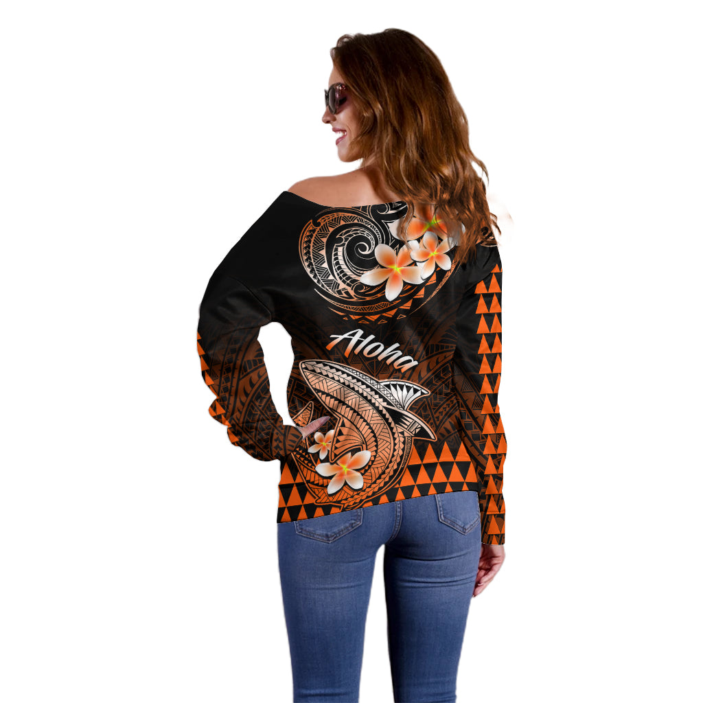 Hawaii Off Shoulder Sweater Polynesian Shark with Kakau Orange Version LT01 - Polynesian Pride