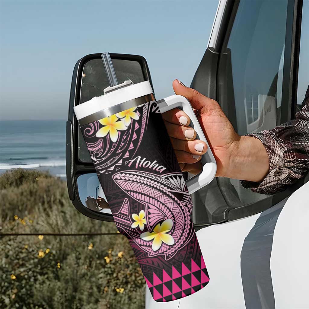 Hawaii Tumbler With Handle Polynesian Shark with Kakau Pink Version