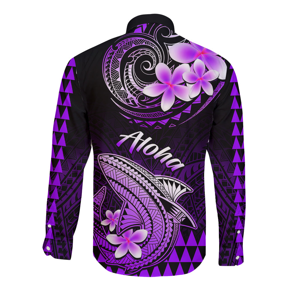 Hawaii Long Sleeve Button Shirt Polynesian Shark with Kakau Purple Version LT01 - Polynesian Pride