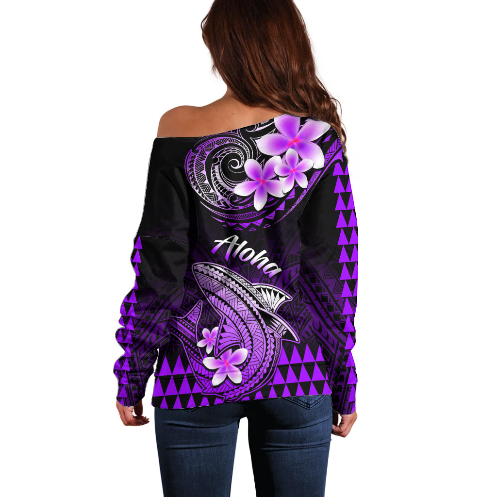 Hawaii Off Shoulder Sweater Polynesian Shark with Kakau Purple Version LT01 - Polynesian Pride