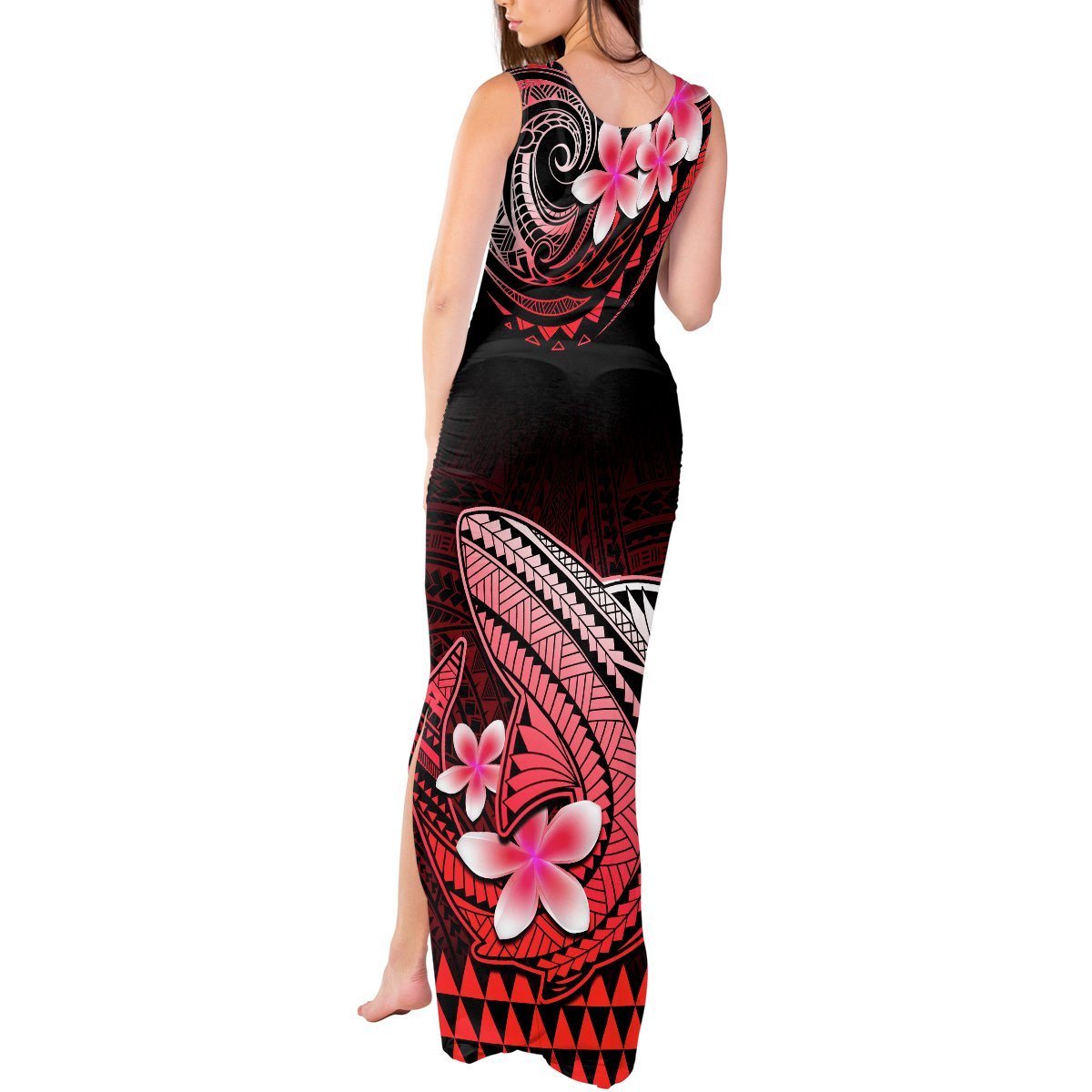Hawaii Tank Maxi Dress Polynesian Shark with Kakau Red Version LT01 - Polynesian Pride