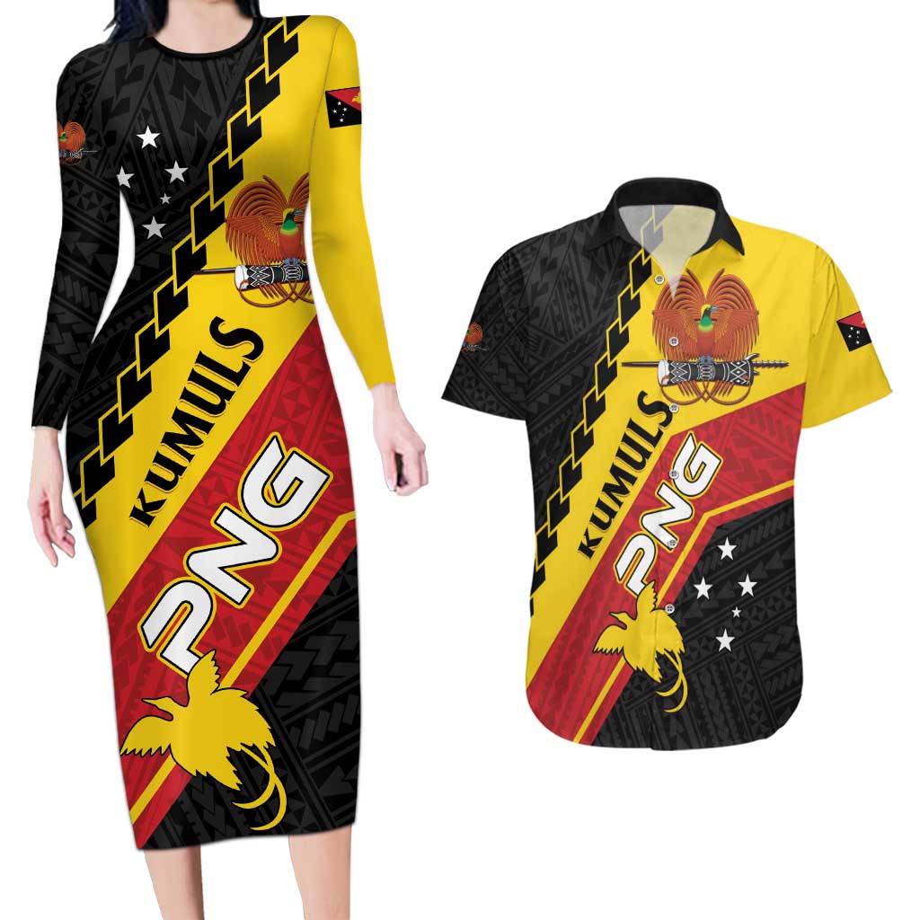 Custom PNG Couples Matching Long Sleeve Bodycon Dress and Hawaiian Shirt The Kumuls Are On A Roll LT01 Black - Polynesian Pride