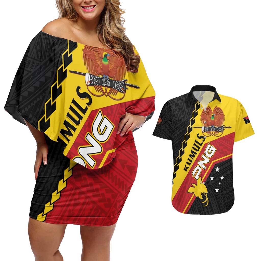 Custom PNG Couples Matching Off Shoulder Short Dress and Hawaiian Shirt The Kumuls Are On A Roll LT01 Black - Polynesian Pride