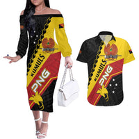 Custom PNG Couples Matching Off The Shoulder Long Sleeve Dress and Hawaiian Shirt The Kumuls Are On A Roll LT01 Black - Polynesian Pride