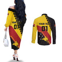Custom PNG Couples Matching Off The Shoulder Long Sleeve Dress and Long Sleeve Button Shirt The Kumuls Are On A Roll LT01 - Polynesian Pride