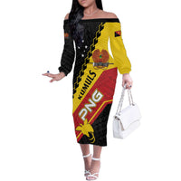 Custom PNG Family Matching Off The Shoulder Long Sleeve Dress and Hawaiian Shirt The Kumuls Are On A Roll LT01 Mom's Dress Black - Polynesian Pride