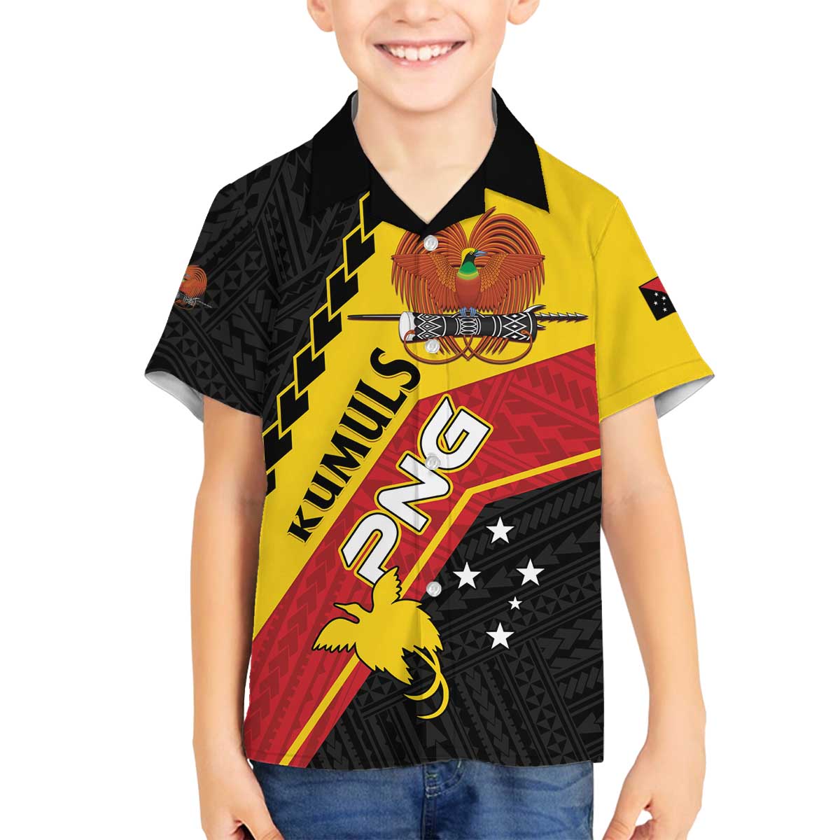 Custom PNG Family Matching Off The Shoulder Long Sleeve Dress and Hawaiian Shirt The Kumuls Are On A Roll LT01 Son's Shirt Black - Polynesian Pride