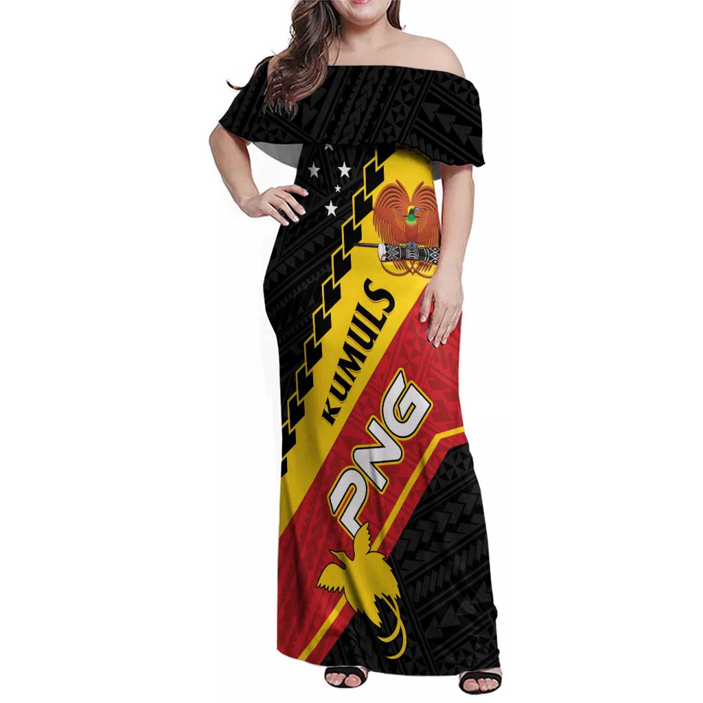 Custom PNG Family Matching Off Shoulder Maxi Dress and Hawaiian Shirt The Kumuls Are On A Roll LT01 Mom's Dress Black - Polynesian Pride