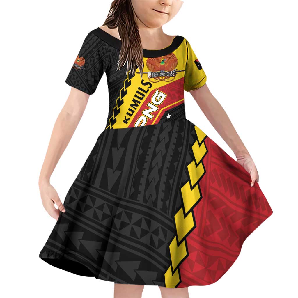 Custom PNG Family Matching Off Shoulder Short Dress and Hawaiian Shirt The Kumuls Are On A Roll LT01 Daughter's Dress Black - Polynesian Pride