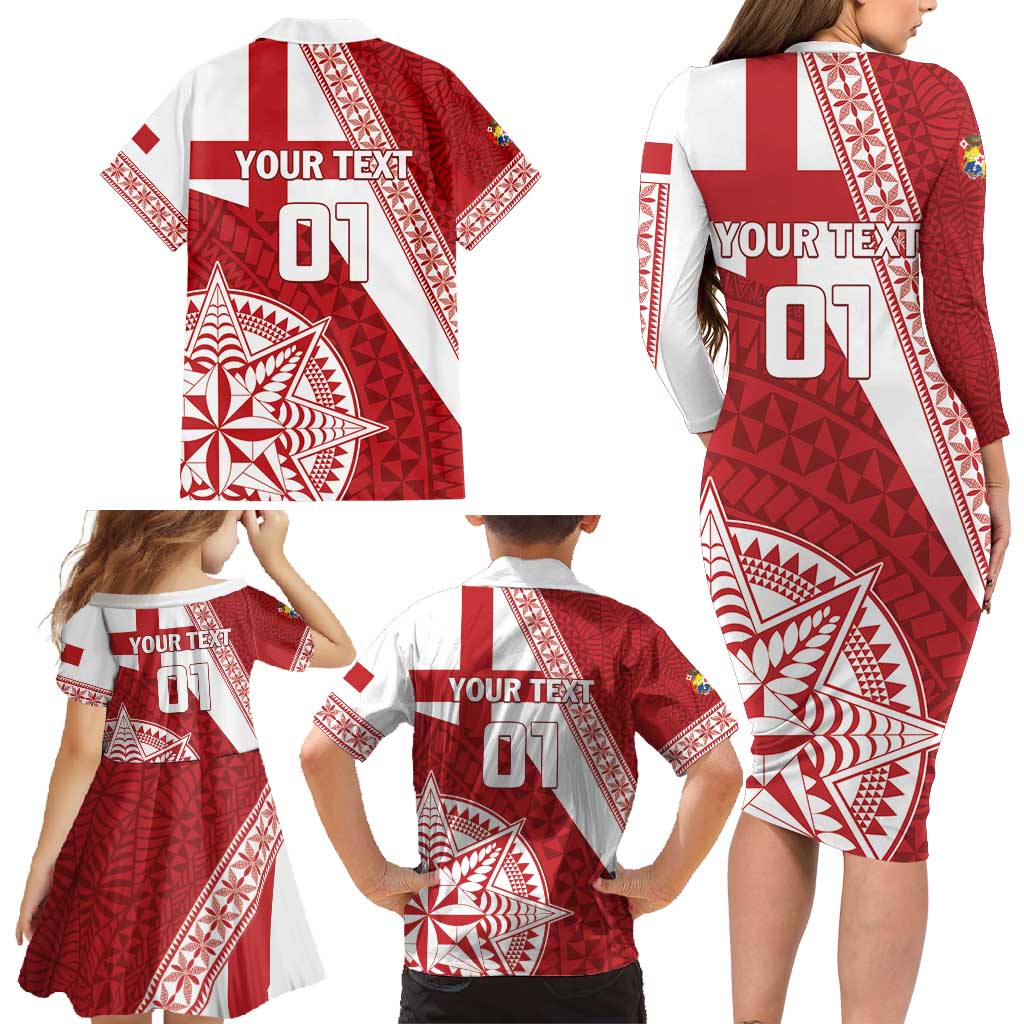 Custom Tonga Rugby Mate Maa Family Matching Long Sleeve Bodycon Dress and Hawaiian Shirt Ngatu Pattern LT01 - Polynesian Pride