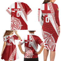 Custom Tonga Rugby Mate Maa Family Matching Long Sleeve Bodycon Dress and Hawaiian Shirt Ngatu Pattern LT01 - Polynesian Pride