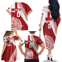Custom Tonga Rugby Mate Maa Family Matching Off The Shoulder Long Sleeve Dress and Hawaiian Shirt Ngatu Pattern LT01 - Polynesian Pride