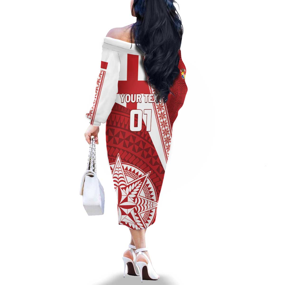 Custom Tonga Rugby Mate Maa Family Matching Off The Shoulder Long Sleeve Dress and Hawaiian Shirt Ngatu Pattern LT01 - Polynesian Pride